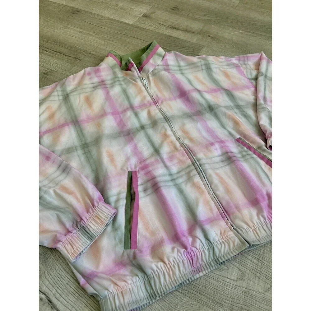 Vintage - TAIL Bomber Jacket-Green/Pink-White Plaid-size Medium - Picture 2 of 13